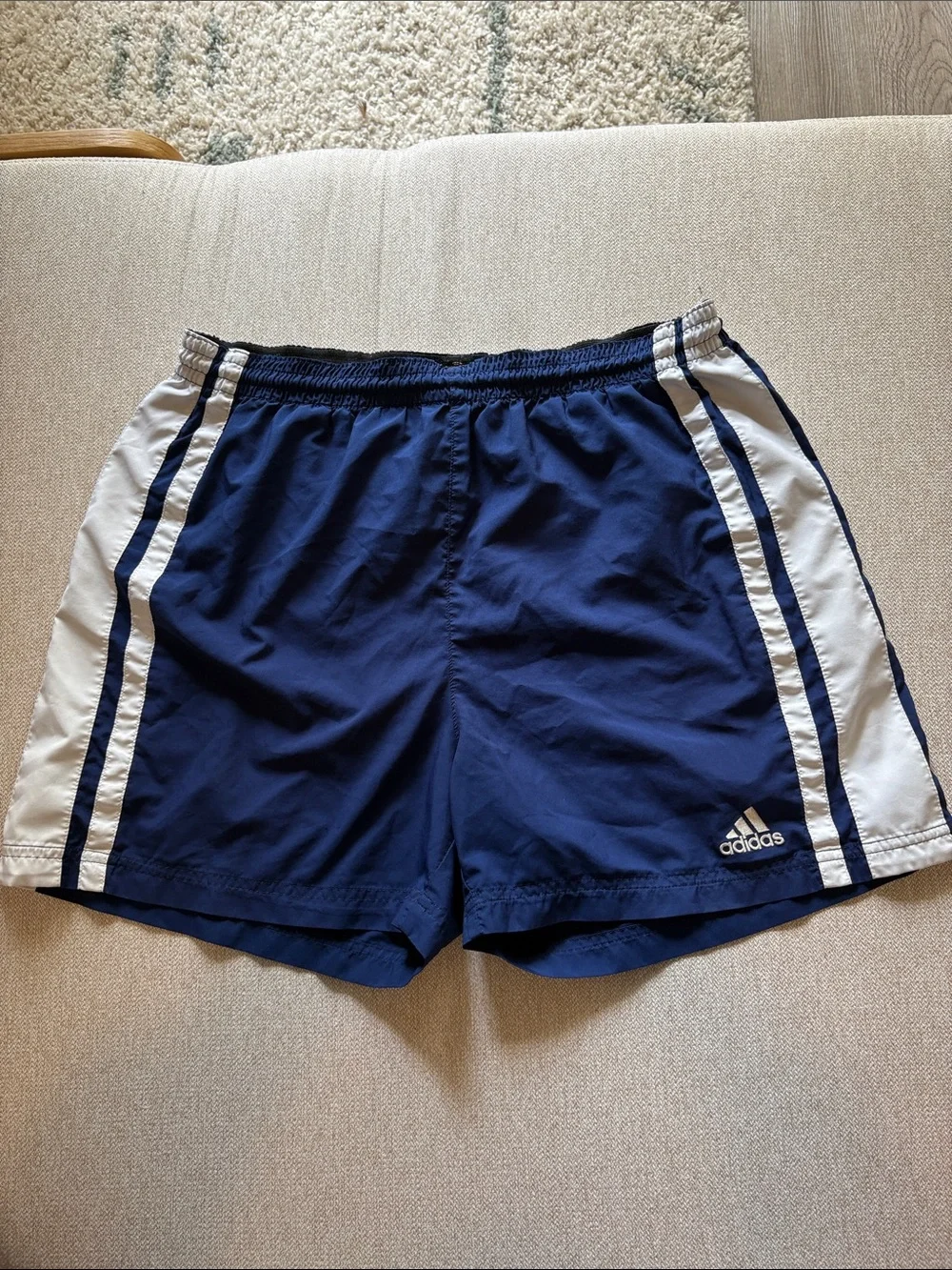 adidas Men's Navy Blue Athletic Shorts with White Side Panels